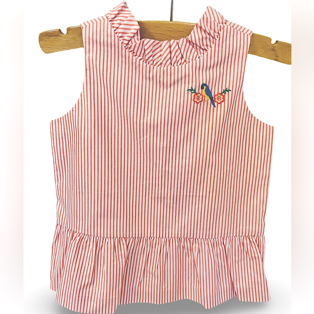 NWT Janie and Jack Striped sleeveless poplin top - Orange creamsicle - Size 3